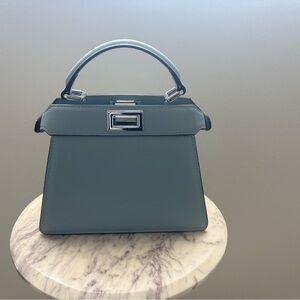 Tiffany & Fred Structured Top-Handle with Cross Body Strap Baby Blue/Grey